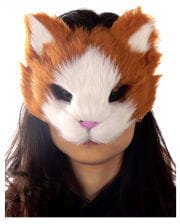 Flauschige Katzenmaske orange/weiß