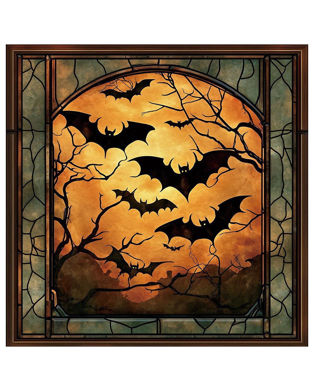 Halloween Fledermaus Motiv Bleiglasfenster Wand- & Fensterdeko 78X80Cm –-image