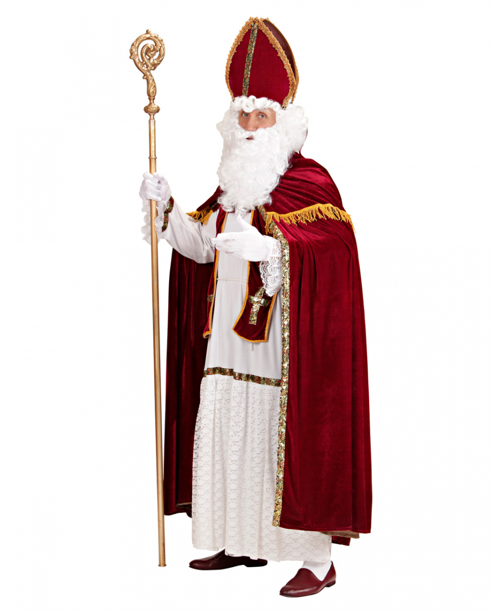 5-tlg. Weihnachtsmann Kostüm mit Bischofsmütze - Nikolaus Kostüm