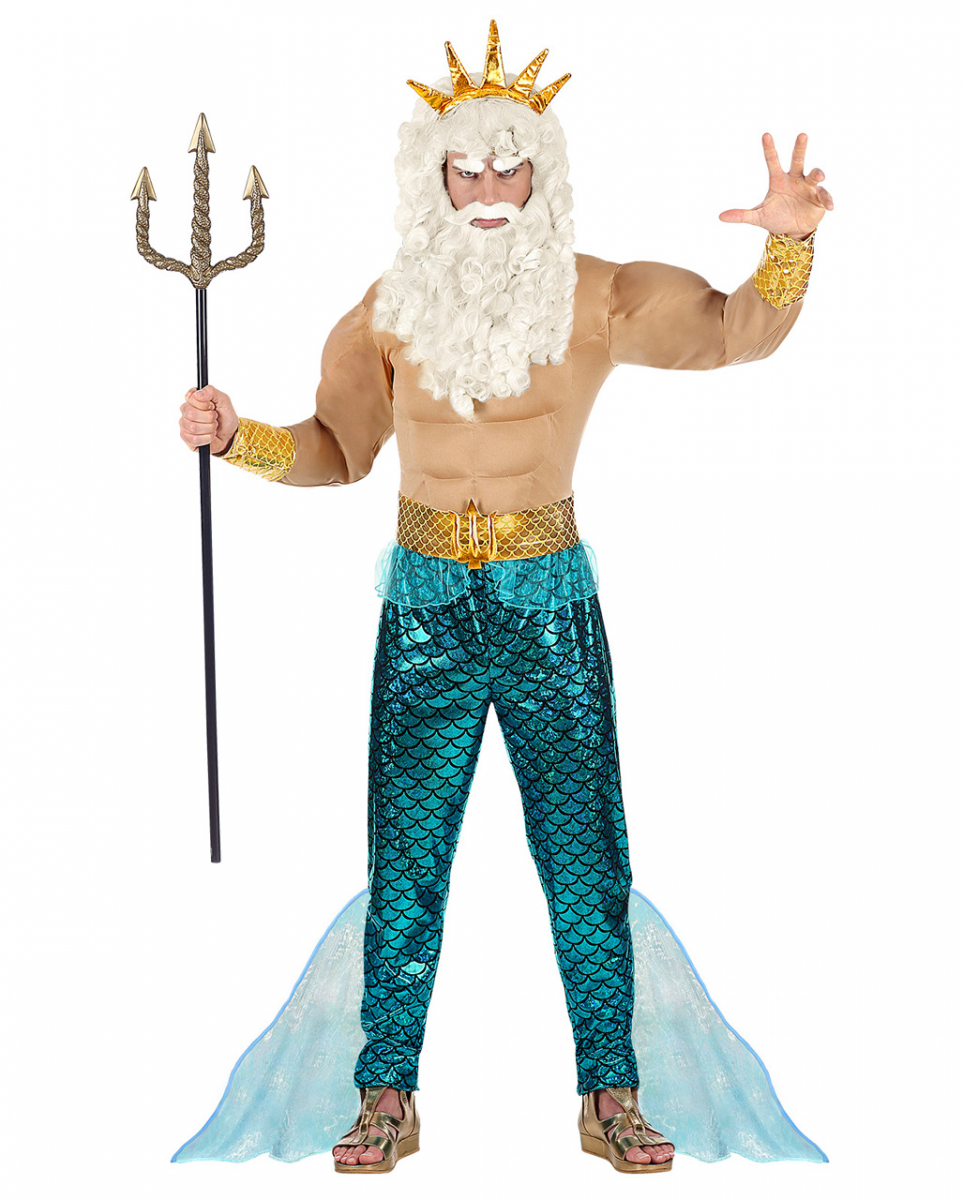 Poseidon Kostüm mit Muskelshirt, Hose, Gürtel, Armbänder Krone