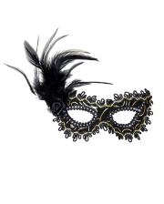 Black Mystic Eye Mask With Rose & Feathers 