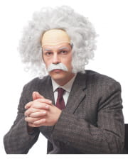 Graue Einstein Perücke mit Schnurrbart 