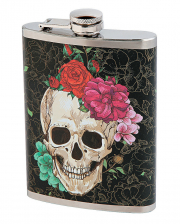 Hip Flask With Skull & Flower Design