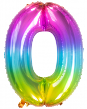 Folienballon Zahl 0 Regenbogen 