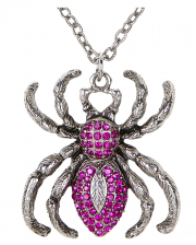 Gothic Necklace With Purple Rhinestone Spider 