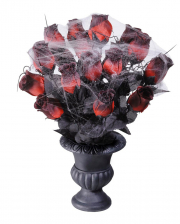 Gothic Vase mit Roten verblühten Rosen & Spinnweben 