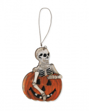 Halloween Wooden Ornament Skeleton In Pumpkin 8cm 