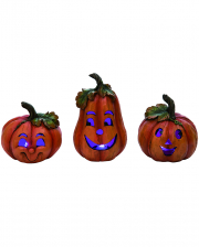 Halloween Pumpkin Decorative Figure In Wood Look Set Of 3 