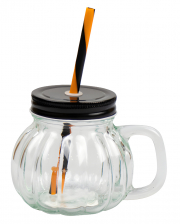 Pumpkin Glass With Lid & Drinking Straw 