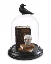 Raven & Skull Halloween LED Glass Bell Jar 13cm 