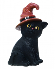 Schwarze Katze mit Hexenhut Dekofigur 11cm 