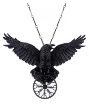 Schwarze Raben Halskette mit Rune 