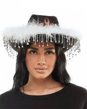 Black Cowboy Hat With Feathers & Gemstones 