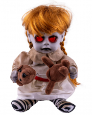 Sitzende Horror-Puppe mit geköpftem Teddybär 25cm 
