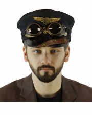 Steampunk Piloten Hut mit Fliegerbrille 