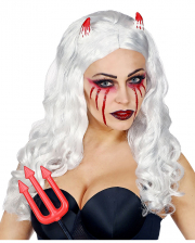 Devil Bride Wig White With Horns 