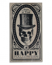 Vintage Halloween Schild "Totenkopf mit Zylinder" 46x24cm
