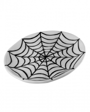 Weißer Ovaler Keramikteller mit Spinnennetz Motiv 23cm 