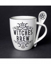 Weiße Witches Brew Tasse mit Löffel 
