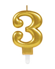 Number Candle 3 Metallic Gold 
