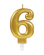 Number Candle 6 Metallic Gold 