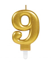 Number Candle 9 Metallic Gold 