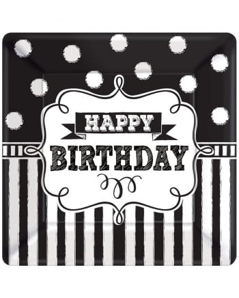 Happy Birthday Paper Plate Black White 8 Pcs To Buy Horror Shop Com