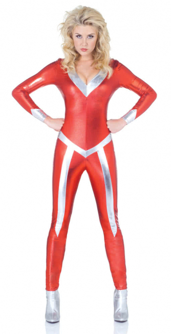 Glitzernder Space Catsuit rot M
