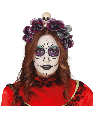 Dia De Los Muertos Skull Hairband With Flowers 