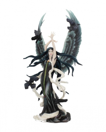 Gothic Fee Statue Fantasy Nacht Elfen Figur mit Raben am Lagerfeuer LED 