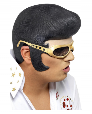 Elvis Perücke mit Stirnteil & Brille 