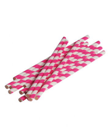 12 Paper Straws Pink White 