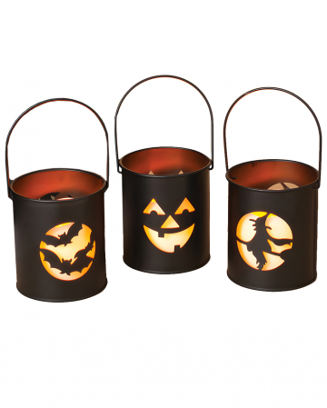 Black Halloween Metal Lanterns 11cm Set Of 3 as decoration | Horror ...