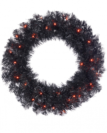Black Halloween Wreath With Orange LED 60cm 