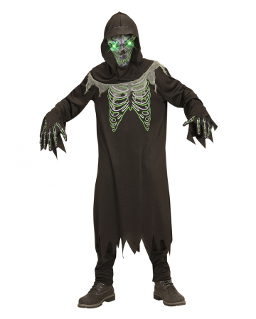 Grim Reaper Children Costume With Bright Green Eyes 