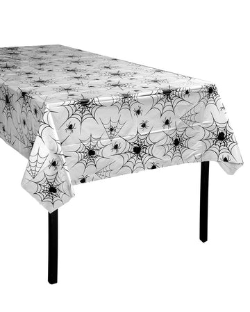 Halloween Tischdecke 3 Stück – Schwarzes Spinnennetz-Design, 137x274 Cm, Kunststoff, Wasserdicht, Einweg