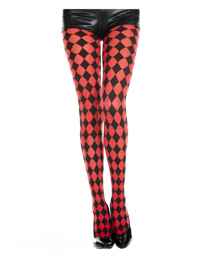 Harlequin Tights Black Red as costume accessories