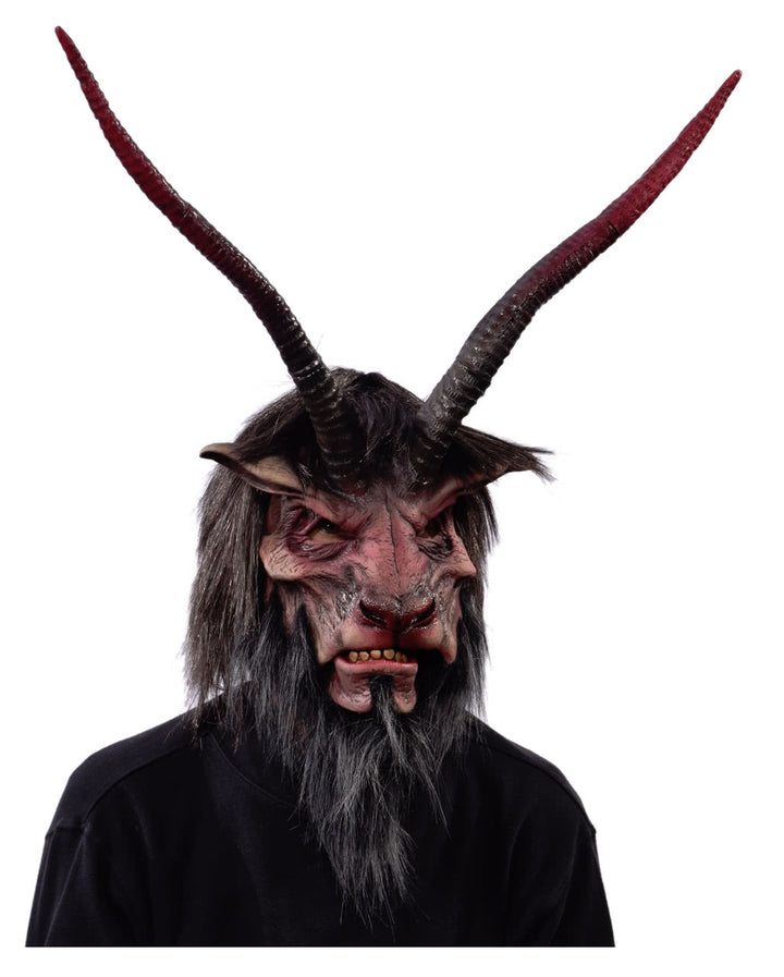 Horror-Shop Krampus Maske Mit Kunstfell – Gehörnte Dämonenmaske Für Halloween & Weihnachten