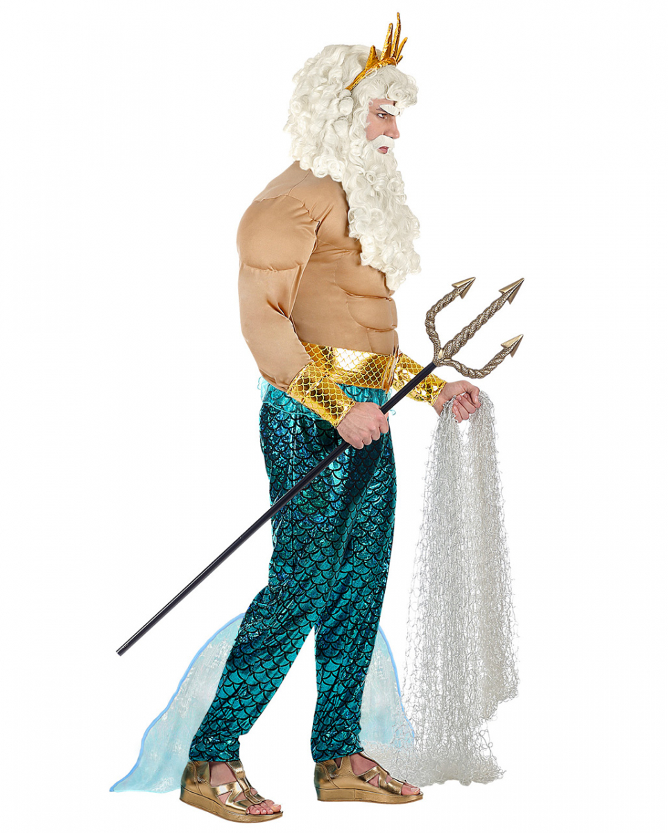 Poseidon Kostüm mit Muskelshirt, Hose, Gürtel, Armbänder Krone