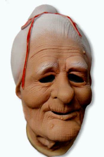 Granny-Maske Grandmother Latex Witch's Mask Old Lady With Wig Hautfarben-Weiß 