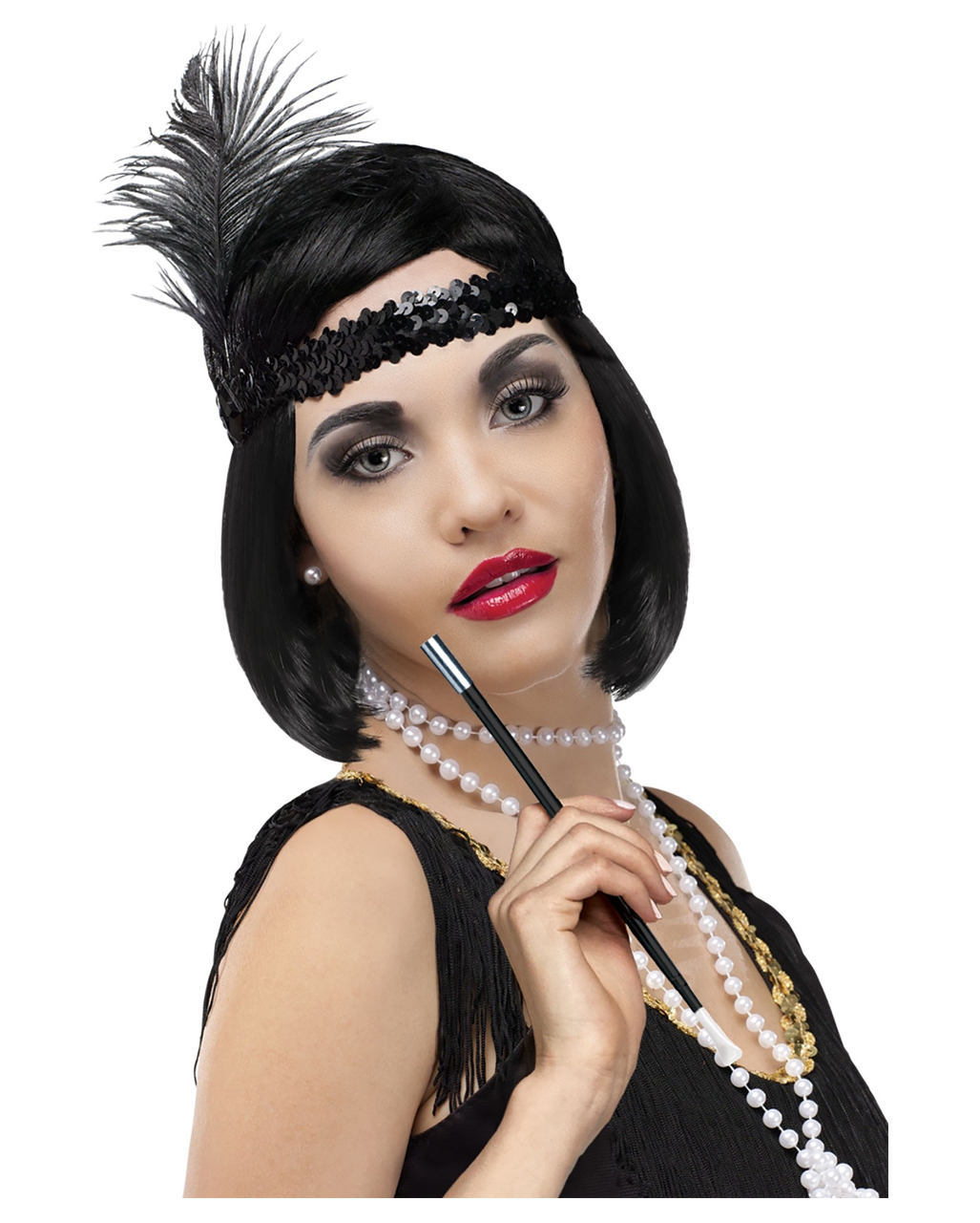 Flapper Gatsby Kostüm Zubehör Set Vintage Stirnband Ohrringe Halskette Handschuhe Zigarettenspitze Flapper Set für Party Dance Style D BOER 20er Jahre Accessoires 