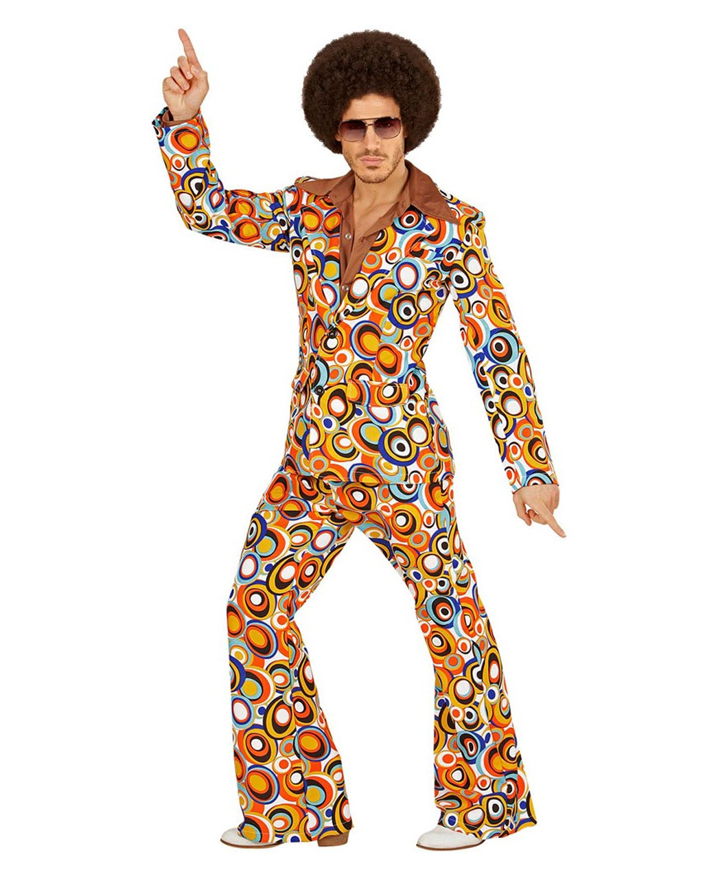 HT Adult Mens Costume Fancy Dress 70's Retro Disco Dancer Groovy Orange Suit 