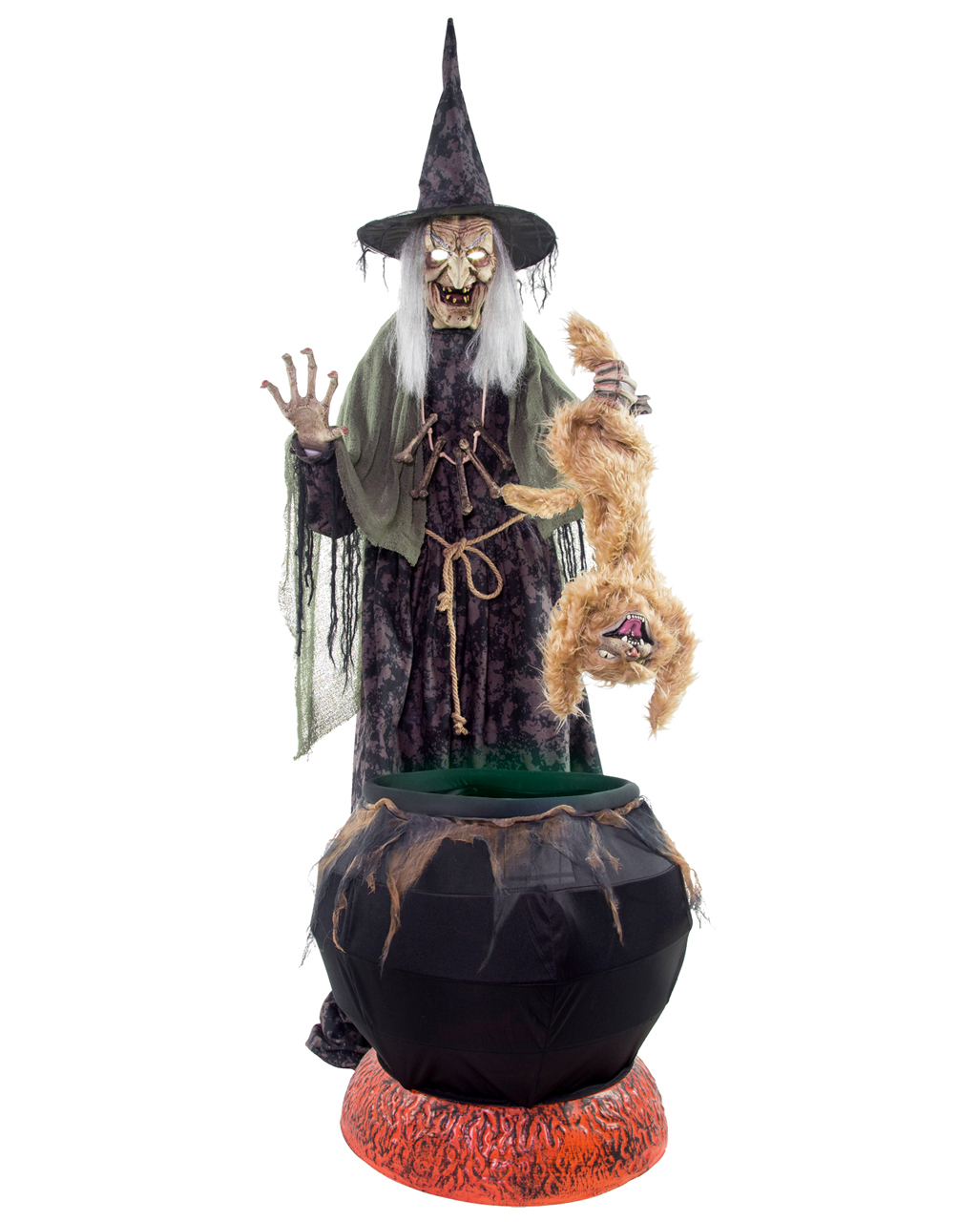 Hexe macht Musik 24cm Halloween Deko Hexe mit Katze und Kürbis aus Polyresin 