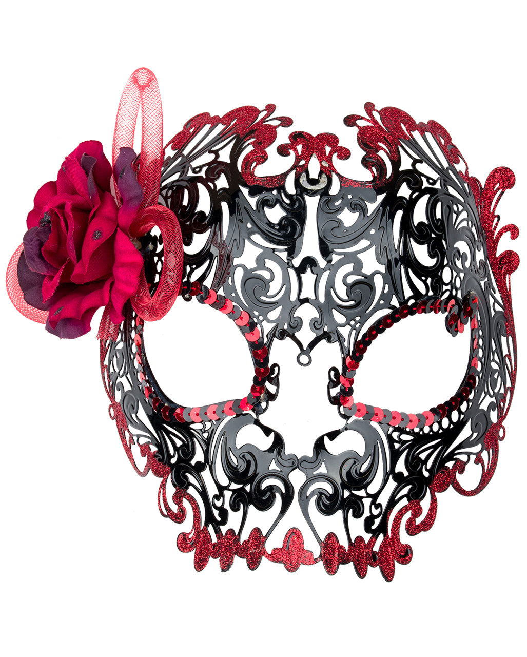 Widmann Milano Dia De Los Muertos Maske – Königin Der Toten, Schwarz-weiß Mit Rosenkranz