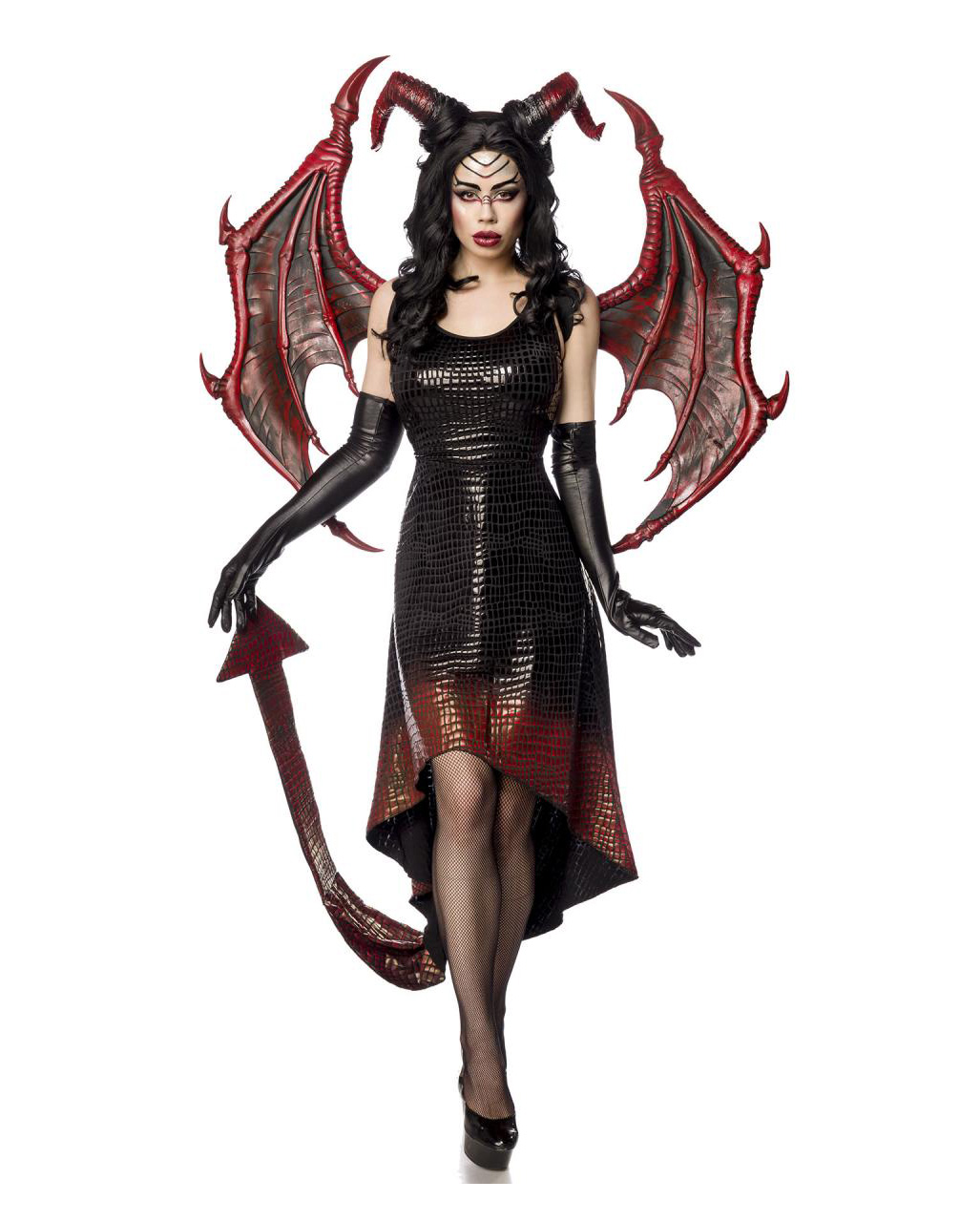 WIL Damen Kostüm schwarzer Engel Dämon Halloween Karneval 