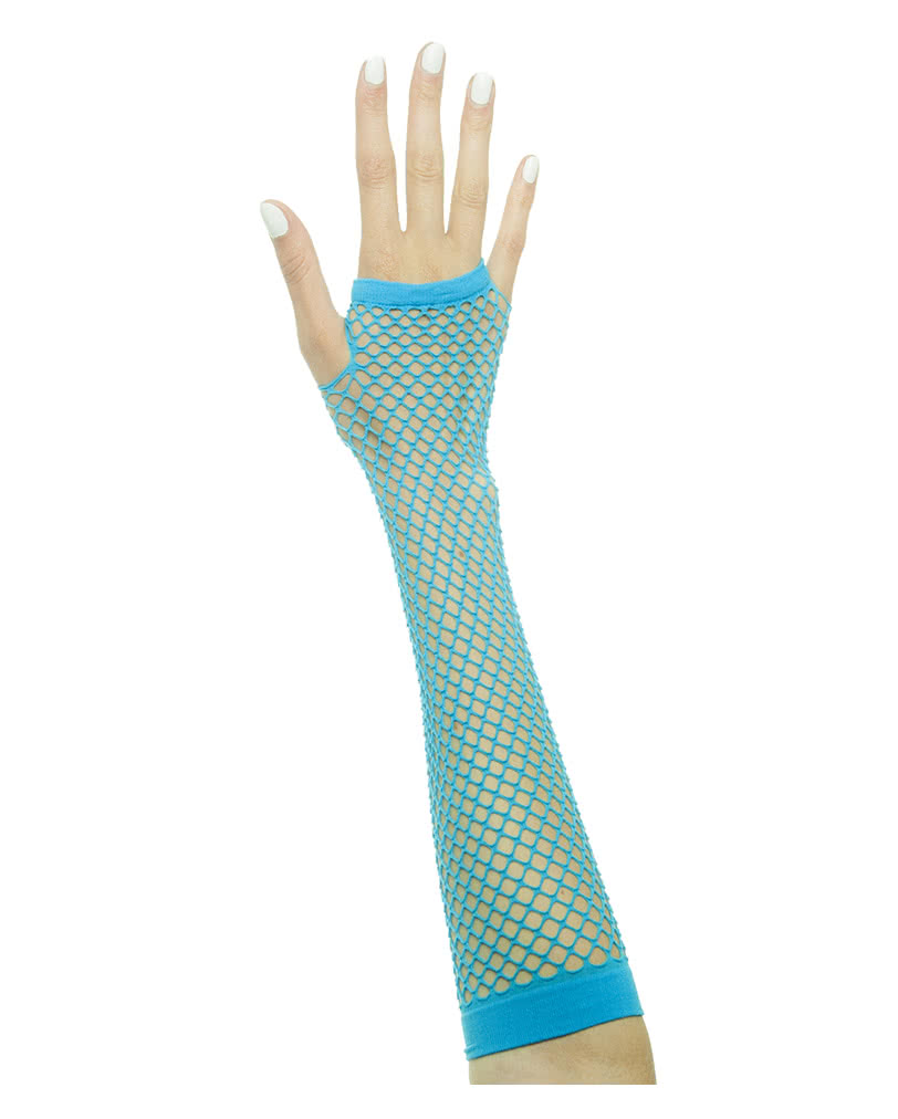 Fingerless gloves Neon Blue as a costume accessory for the 80
