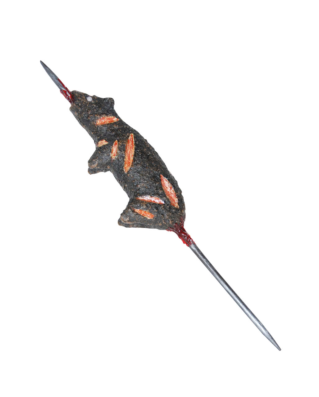 Roasted rat on a stick as a horror decoration