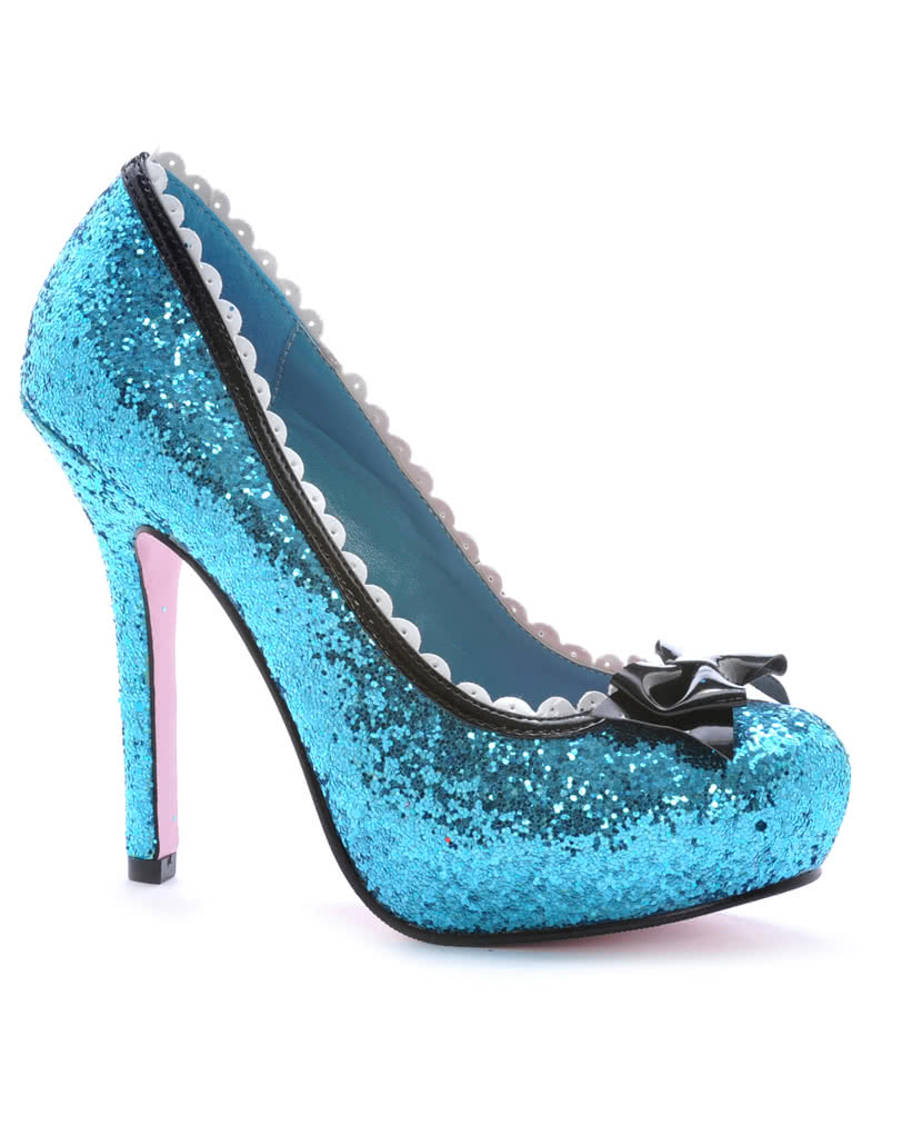 Glitter Pumps With Bow Blue Buy Sensational Costume Shoes Horror Shop Com