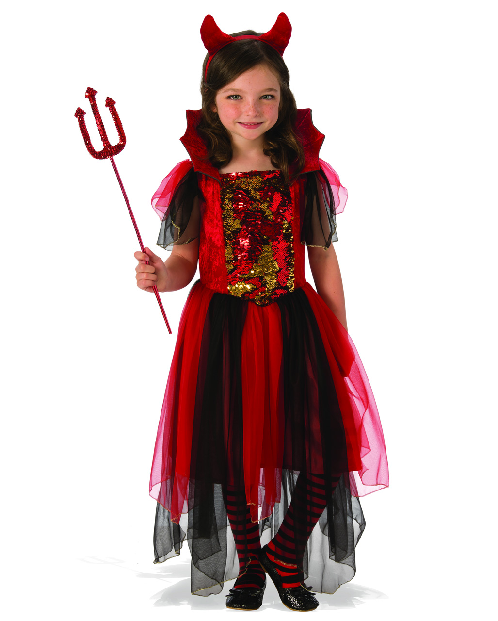 Halloween Kinder Teufelchen Teufelin Kleid Mädchen Teufel Kostüm mit Kragen 