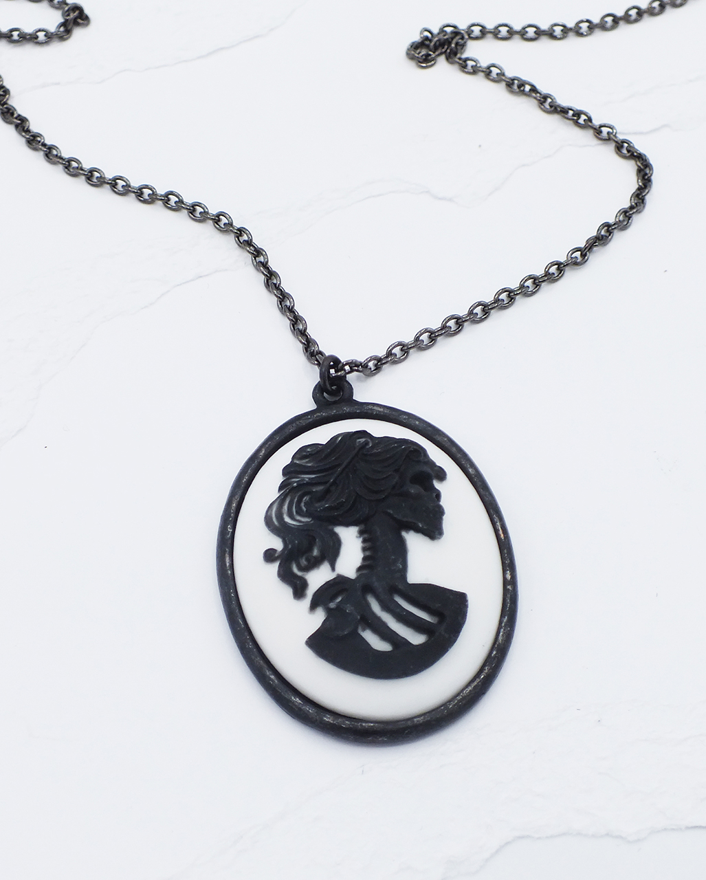 Gothic Necklace Skull Cameo as costume jewelry
